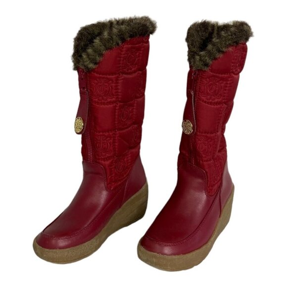 Juicy Couture Wedge Snow Boots Size 7 Snowflurry Knee High Quilted Faux Fur Y2K - Picture 3 of 13